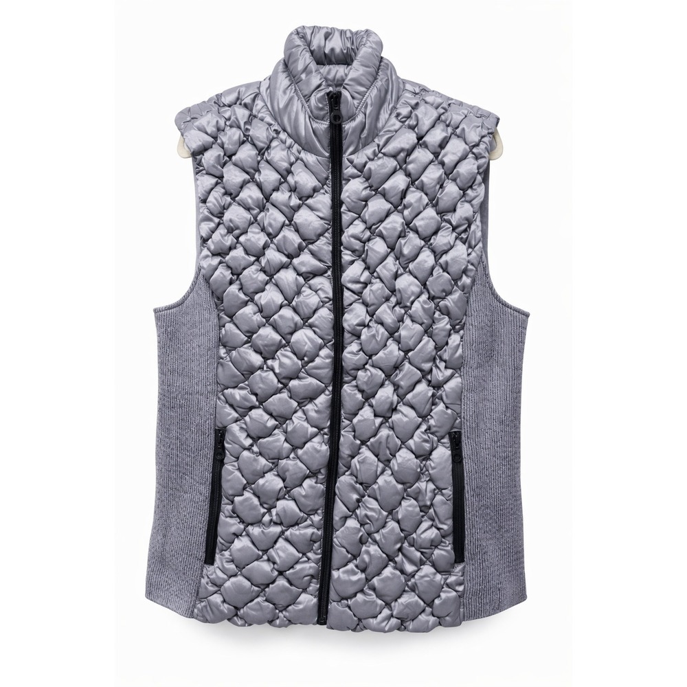 Marc New York Silver Quilted Puffer Vest Ribbed Sides Women's XL